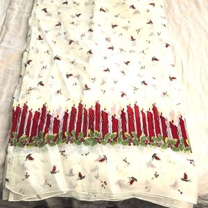 Vintage sheer christmas  table cloth with lace detail